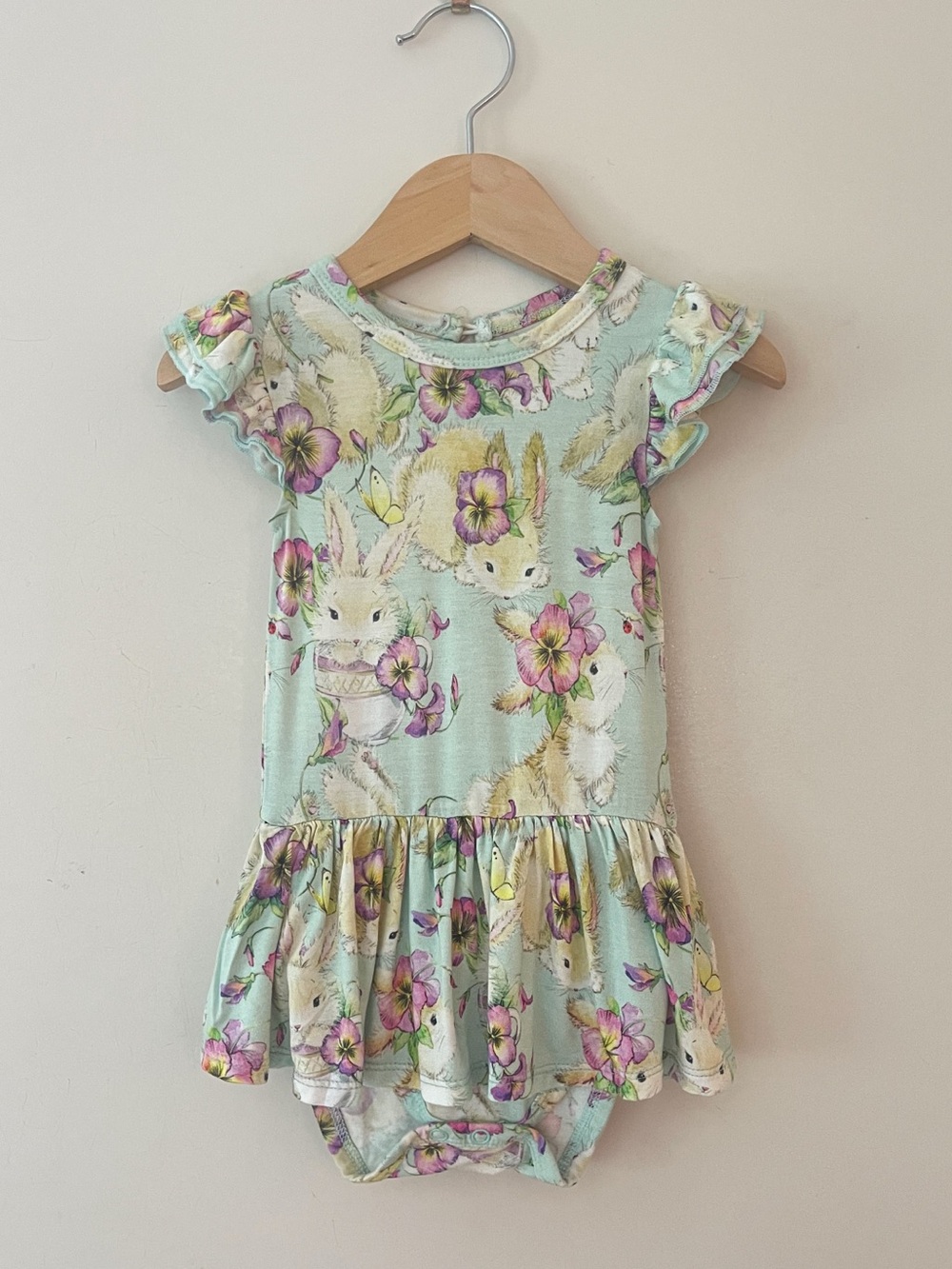 LITTLE BUM BUMS EUC Bamboo Woodland Garden Bunny Print Cottagecore Twirl Dress
